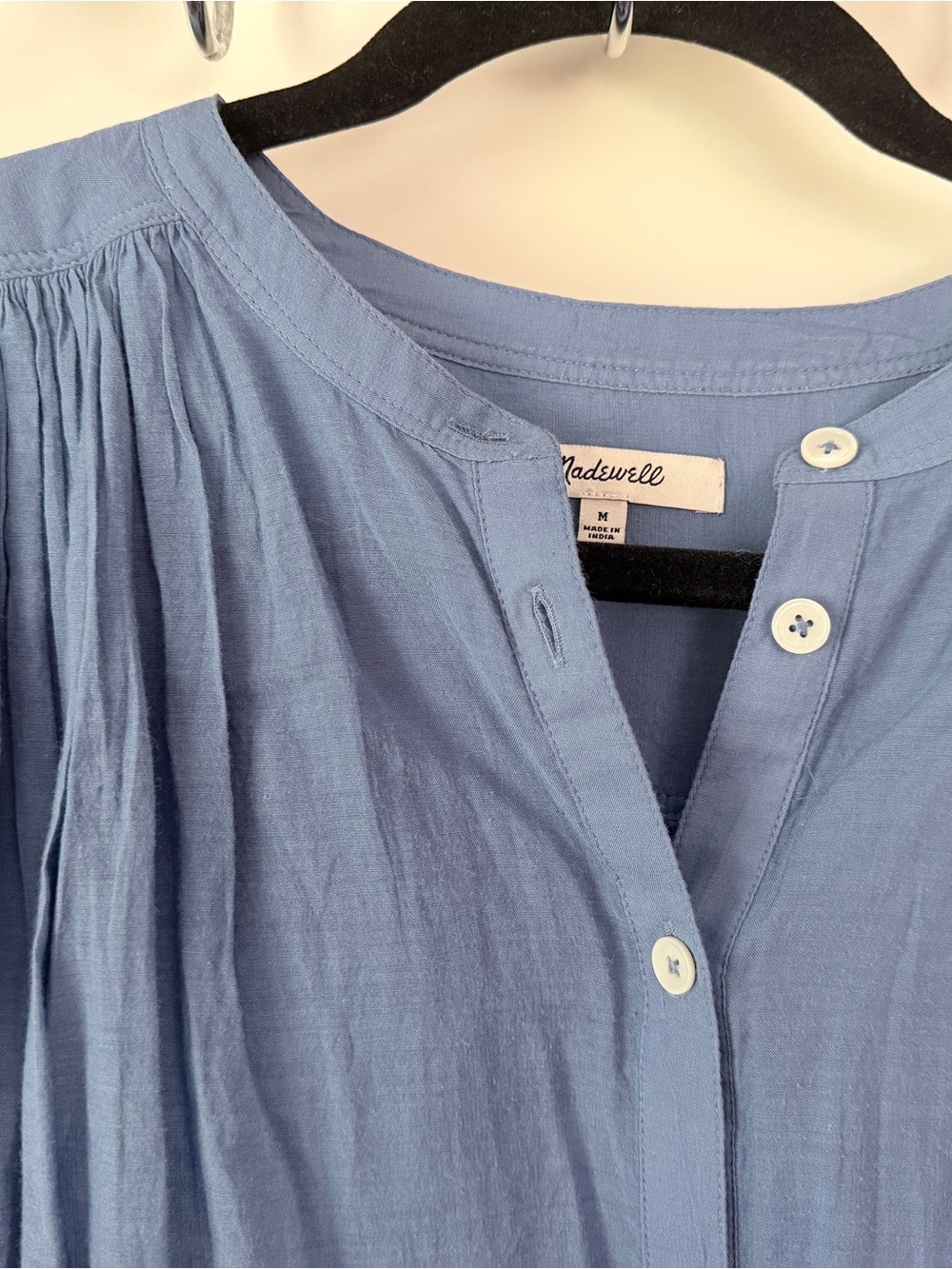 Madewell Blue Button-Front Pleated Peasant Blouse - Picture 5 of 8